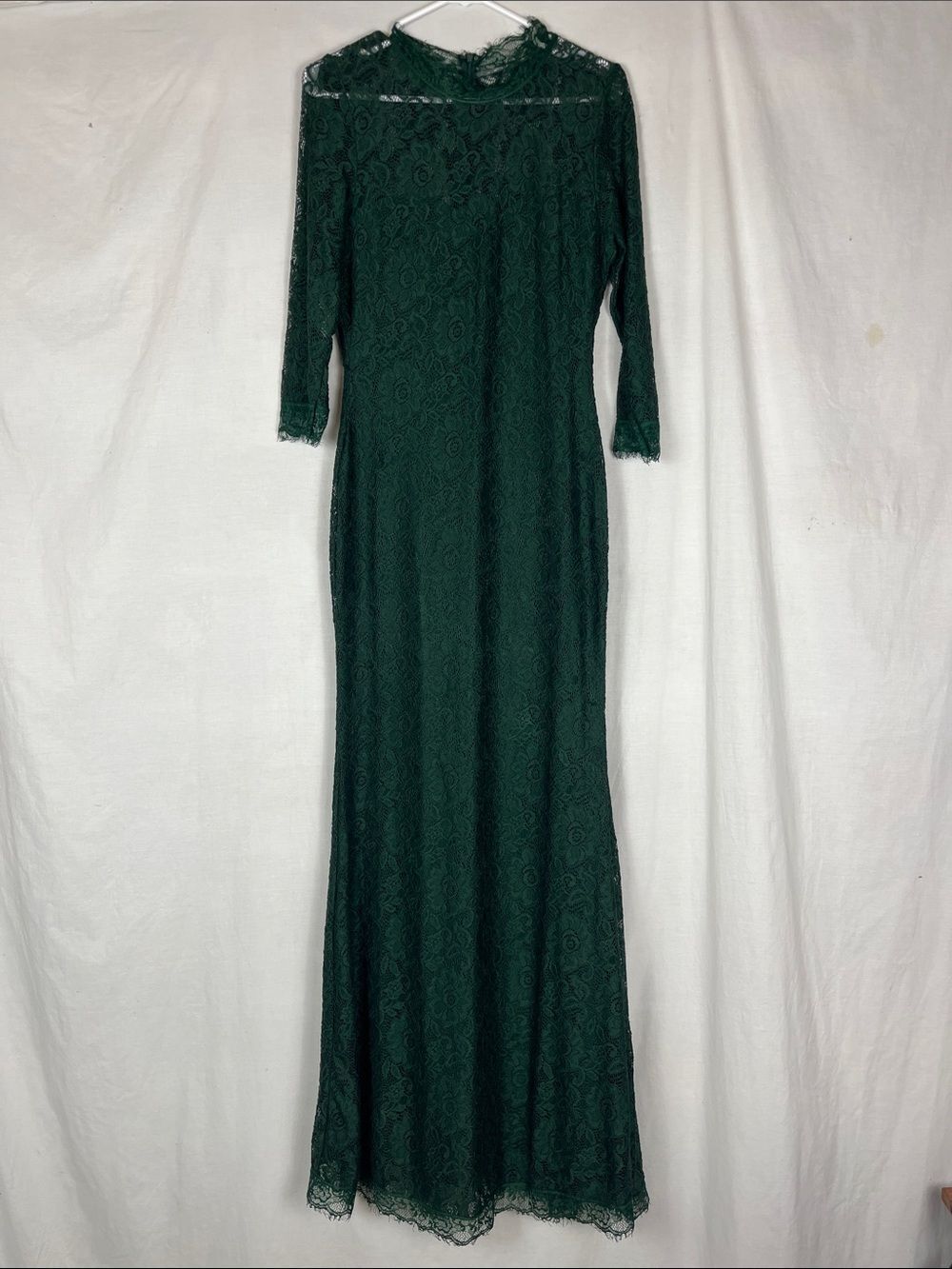 Lulus Only One Green Lace Long Sleeve High Collar Maxi Whimsigoth Dress